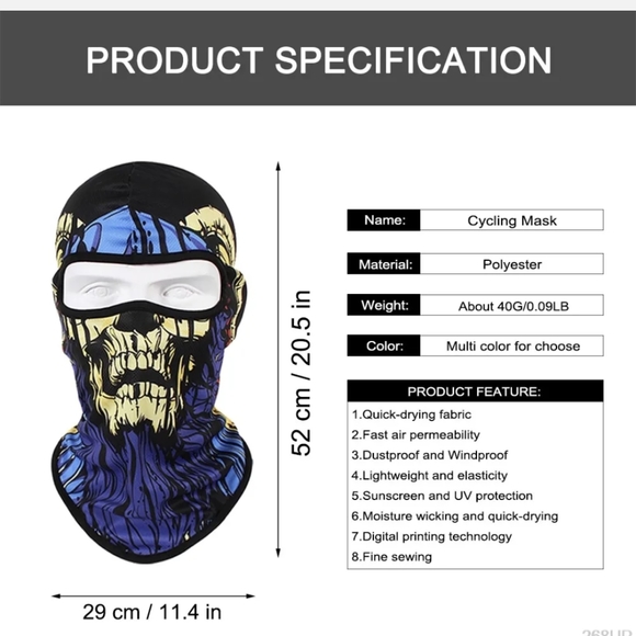 Tactical Skull Ghost Printed Full Face Mask Balaclava Halloween Ski Motorcycle - Picture 6 of 6
